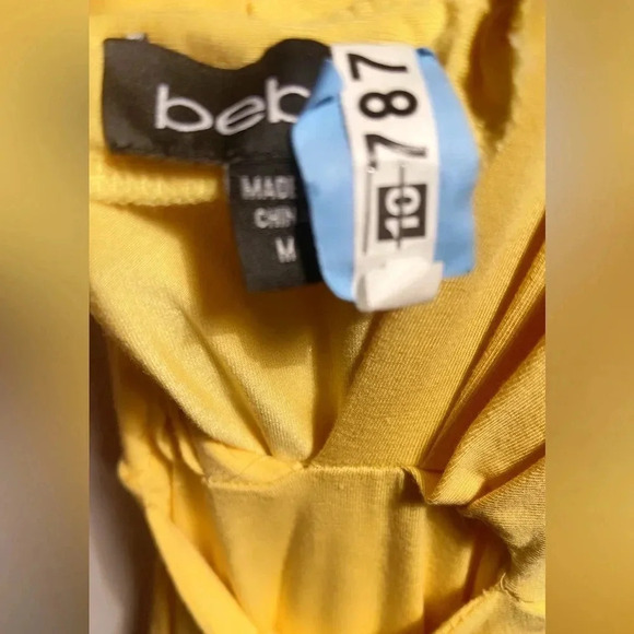 Bebe yellow stretchy lightweight vacation summer day 2 nite scrappy dress M - Picture 6 of 7